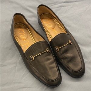 Sam Edelman Black Leather Loafers with Gold Accent